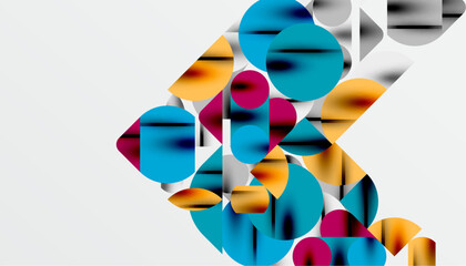 Color beautiful circles, semi circles, squares and round triangles. Geometric mosaic style pattern abstract background for wallpaper, banner, backdrop, card, book Illustration, landing page