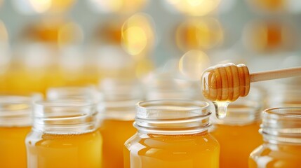 A jar of honey is poured into another jar