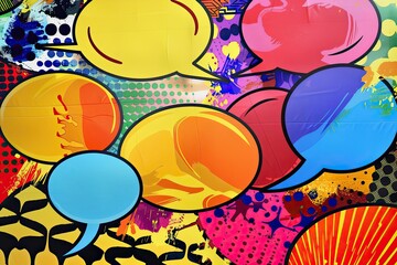 colorful comic background, speech bubbles, vibrant patterns