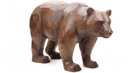 Fototapeta premium bear statue made of wood on a white background. Cultures isolated on white. Photo realistic photo.