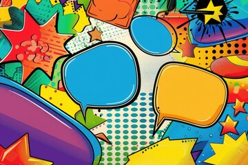 Fototapeta premium colorful comic background, speech bubbles, vibrant patterns