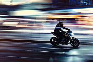 Obraz premium heroine in high-speed chase, motorcycles, blurring motion