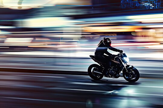 heroine in high-speed chase, motorcycles, blurring motion