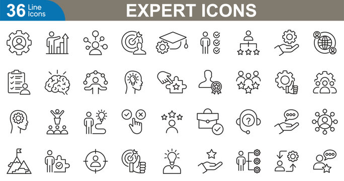 Expert line icons set vector illustration. professional, skills, expertise, business, knowledge, specialist, experience and more.