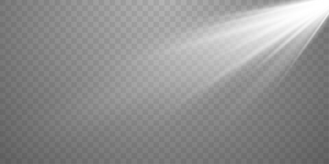 White beam sunrays sky background flare vector illustration. 