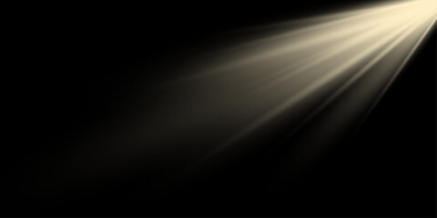 Vector sun overlay light effect. Glowing sunrays on black background layer. Stock royalty free
