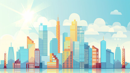 Illustration of a commerce city business background focusing on economic growth, development, innovation, entrepreneurship, and investment.