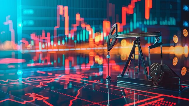 Investment concept involving crude oil and stock market charts