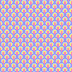 Colorful seamless pattern.Mermaid fish scales seamless pattern in pink purple yellow.Geometric curve ocean wave repeat pattern.Vector graphic background illustration.