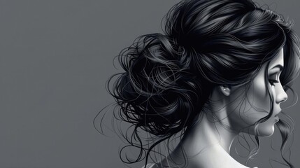 Fototapeta premium Stylish female hairstyle with elegant waves and a glossy finish, showcasing a chic and modern look.