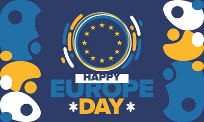 Europe Day. Annual public holiday in May. Is the name of two annual observance days - 5 May by the Council of Europe and 9 May by the European Union. Poster, card, banner and background. Vector