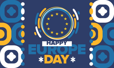 Obraz premium Europe Day. Annual public holiday in May. Is the name of two annual observance days - 5 May by the Council of Europe and 9 May by the European Union. Poster, card, banner and background. Vector