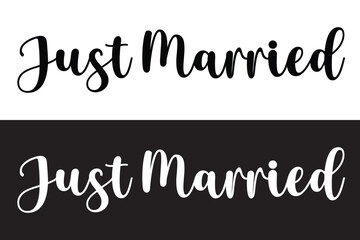 JUST MARRIED hand lettering, vector illustration. Hand drawn lettering card background. Modern handmade calligraphy. Hand drawn lettering element for your design in eps 10.