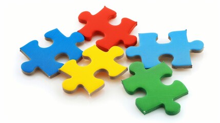 Obraz premium teambuilding with four puzzle pieces on the white background. Puzzles isolated on white. Photo realistic photo.