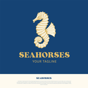 seahorse mascot in engraving style