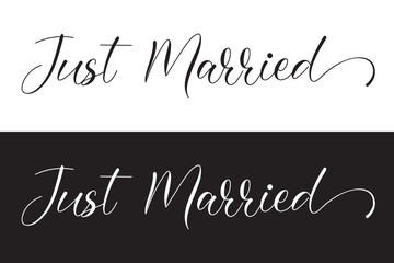  Just Married Text Alphabet Font Typography Calligraphy. Modern handmade calligraphy. Hand drawn lettering element for your design in eps 10.