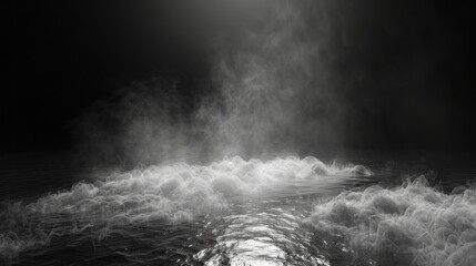 Fototapeta premium Smoke black ground fog cloud floor mist background steam dust dark white horror overlay. Ground smoke haze night black water atmosphere 3d magic