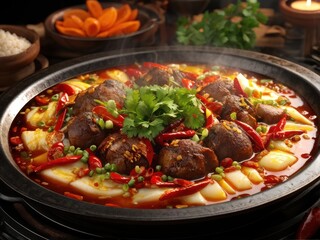 Flavorful Journey: A Close-Up of Reveals Cuisine's Unique Delights. Vivid & Aromatic Dish Explores the Colors & Spices of Cuisine. generative AI