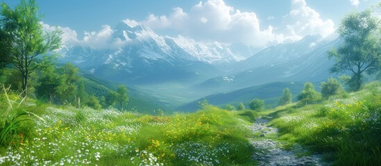 Fototapeta premium Mountain Meadow Landscape with Path