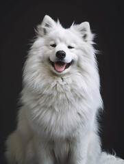 Close-Up Portraits of Happy Fluffy Dogs with Joyful Expressions on Black Backgrounds Showcasing Well-Groomed Fur and Playful Personalities