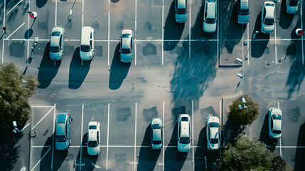 An aerial view of a parking lot filled with parked cars CCTV mounted on stainless steel fence