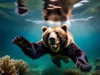 Brown bear underwater