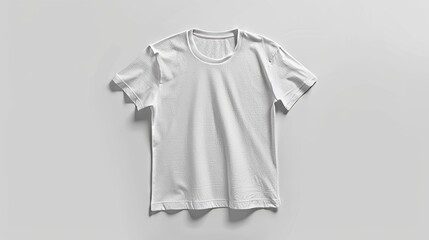 Minimalist mockup of blank t-shirt with subtle shadow isolated on white background for branding. Clothing isolated on white. Photo realistic photo.