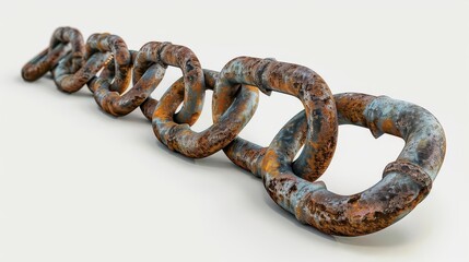 Obraz premium Close-up of an old, rusted metal chain against a light background, showing intricate textures and details of corrosion and decay.