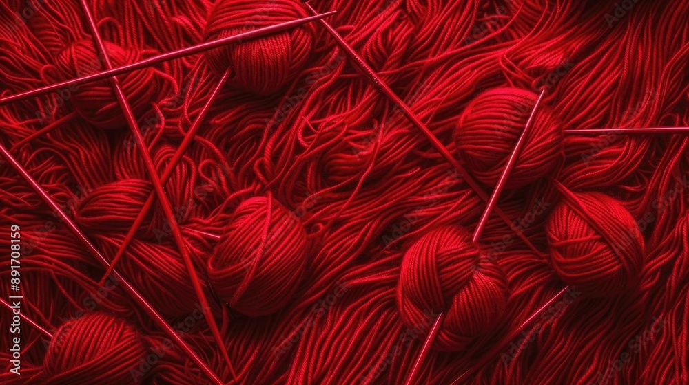 Poster Abstract red background resembling knitting needles and lines, creating a textured and dynamic visual.