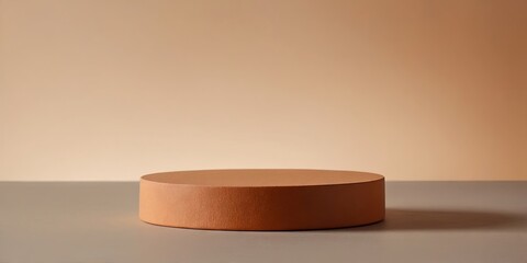 Minimalistic simple mock up background with a podium pedestal for products, soft orange apricot color.