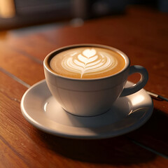 cup of coffee, latte on a wooden table