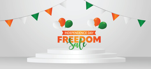 Indian Independence day Sale 3d podium vector poster
