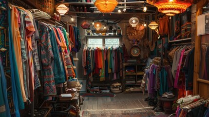 Obraz premium Chic Fashion Boutique Showcasing Stylish Upcycled Clothing and Accessories