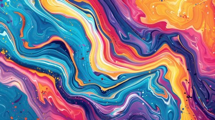 Abstract marbled acrylic paint ink painted waves painting texture colorful background banner - Bold colors, rainbow color swirls wave. Generative 