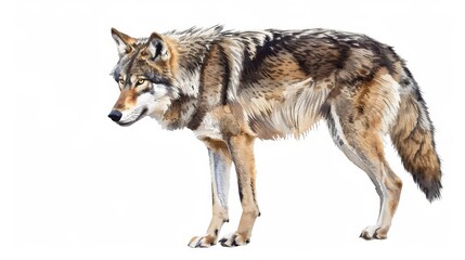 Fototapeta premium Wolf depicted in a wildlife watercolor illustration style, isolated on a white background. Animals isolated on white. Photo realistic photo.
