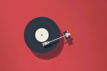 Fototapeta premium a vinyl record on a red wall