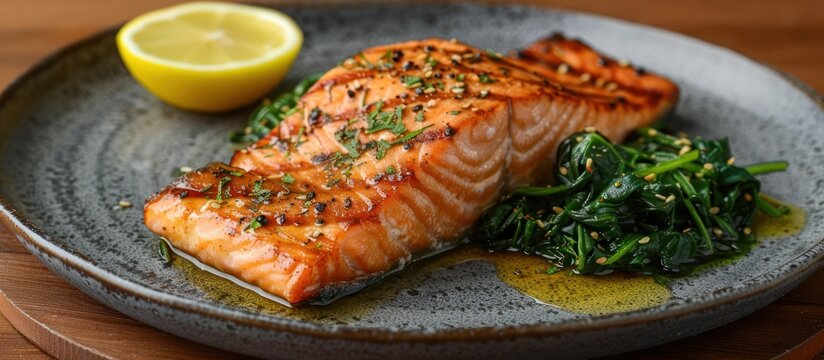 Grilled Salmon with Spinach and Sesame Seeds