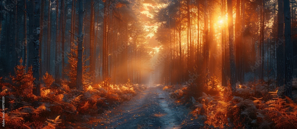 Canvas Prints Golden Sunlight Filtering Through Forest