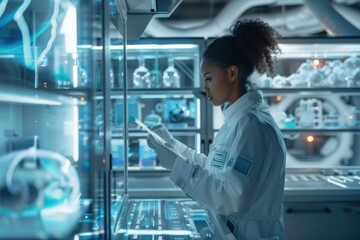 Female Scientist Conducting Research in Futuristic Lab