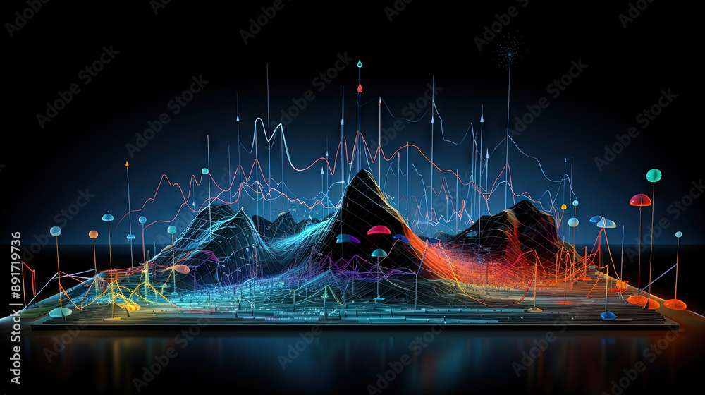 Aufkleber Abstract business graph in mountain style. Data connection concept element for business