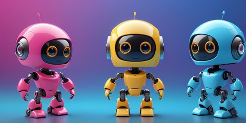 Three cute 3d robots 