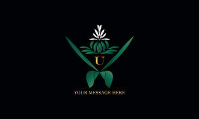 Elegant color royal vector logo design with letter U on black background. Stylish monogram for business, restaurant, boutique, cafe, hotel, labels, etc.