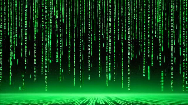 Digital green code resembling the Matrix, creating a futuristic and tech-inspired visual effect.