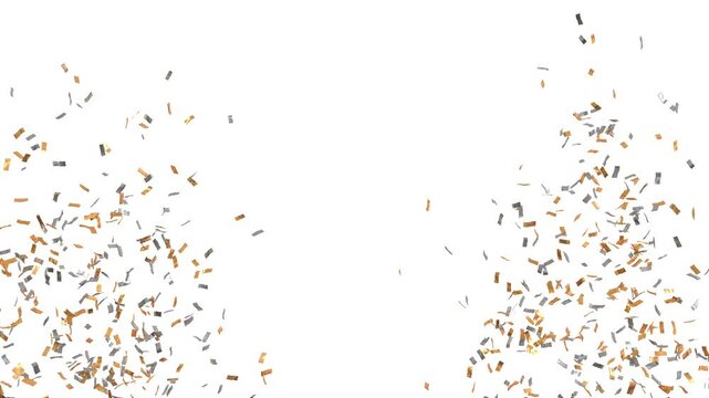 deux jets de confettis dor&eacute;s et argent&eacute;s de chaque c&ocirc;t&eacute; de l'&eacute;cran - canal alpha s&eacute;par&eacute;, 4K 60 fps
