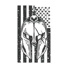 Gladiator helmet illustration, Mask gladiator, American Flag, isolated on black background