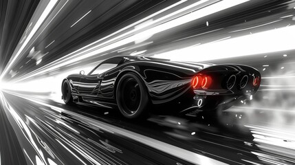 Black Sports Car Speeding Through a Tunnel