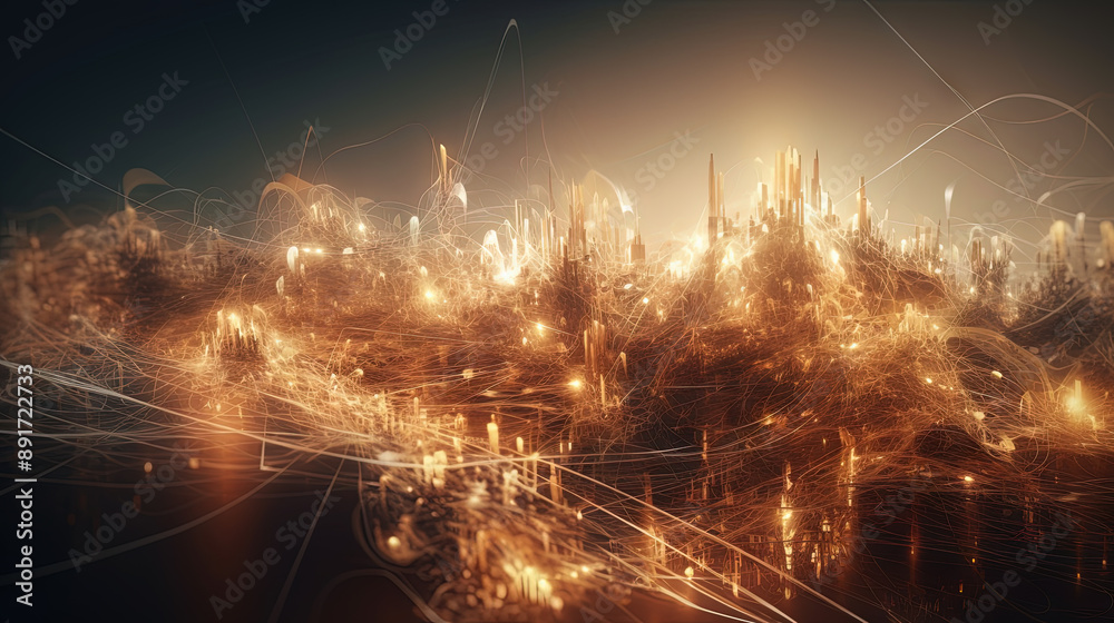 Aufkleber Abstract burst of wires and particles on technology background. Scientific abstraction with mess of microscopic connections.