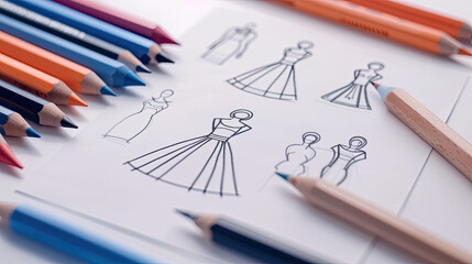 Closeup of a fashion designers sketch, representing fashion design