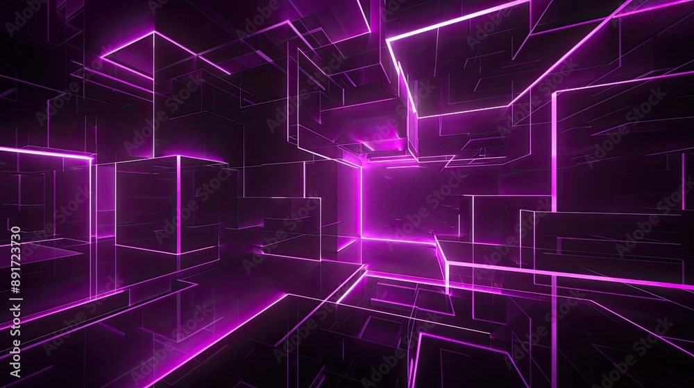 Poster abstract geometric background with glowing purple lines and dark surfaces for modern and futuristic 