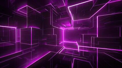 Abstract geometric background with glowing purple lines and dark  surfaces for modern and futuristic design. Background technology